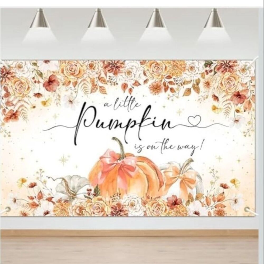 Pumpkin Baby Shower Photo Backdrop Banner Fall Theme Party Decor 70 x 43